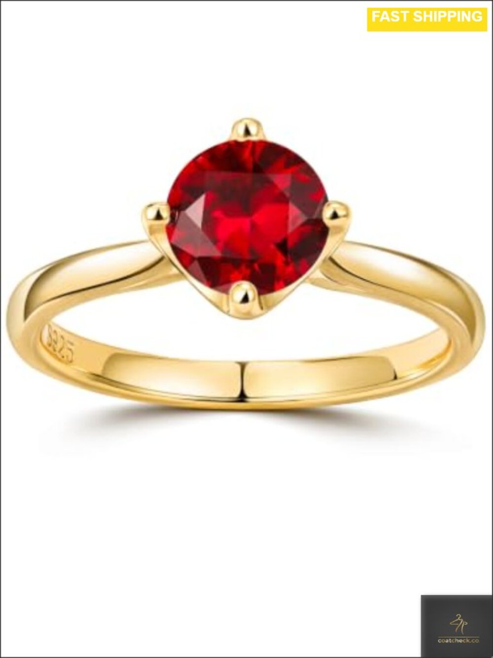 Sterling Silver Gold Plated Engagement Ring 1 Ct Lab Grown Ruby Round Cut